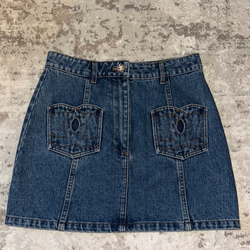 Chanel Denim Mini Skirt with Pocket Detail